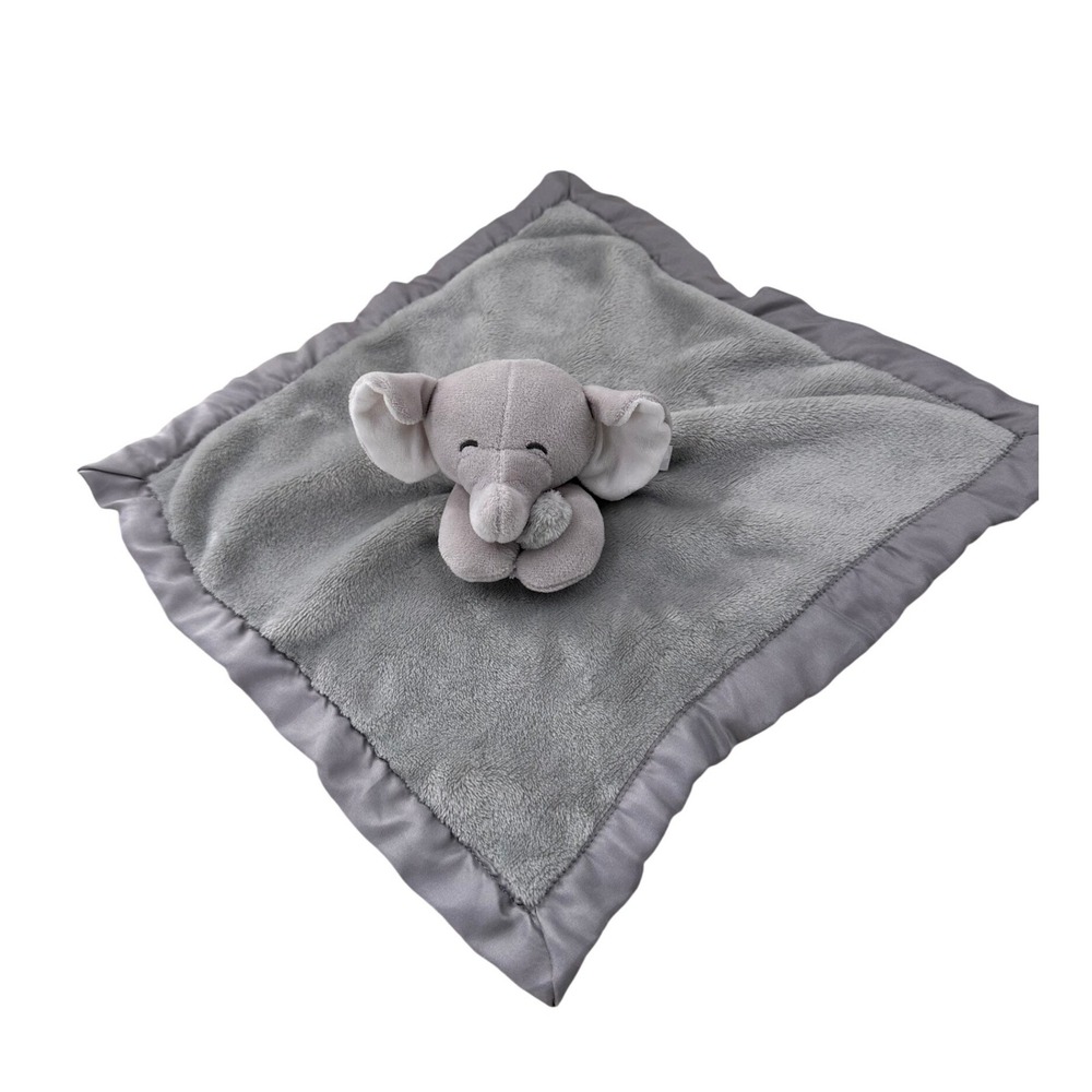 Carters Elephant Security Blanket Gray Plush Satin Trim Lovey Baby Snuggle 14x14